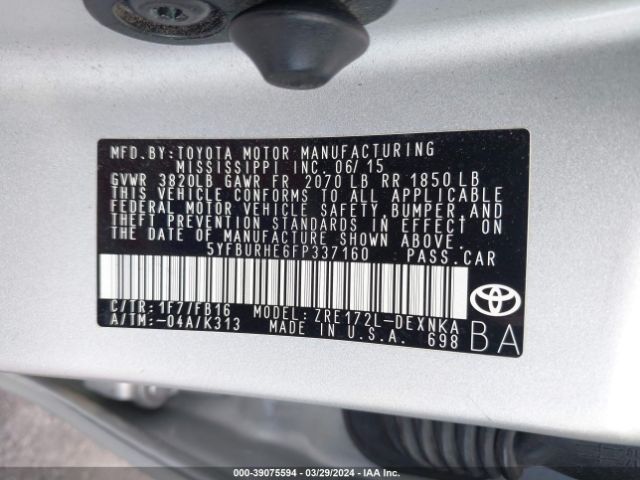 Photo 8 VIN: 5YFBURHE6FP337160 - TOYOTA COROLLA 