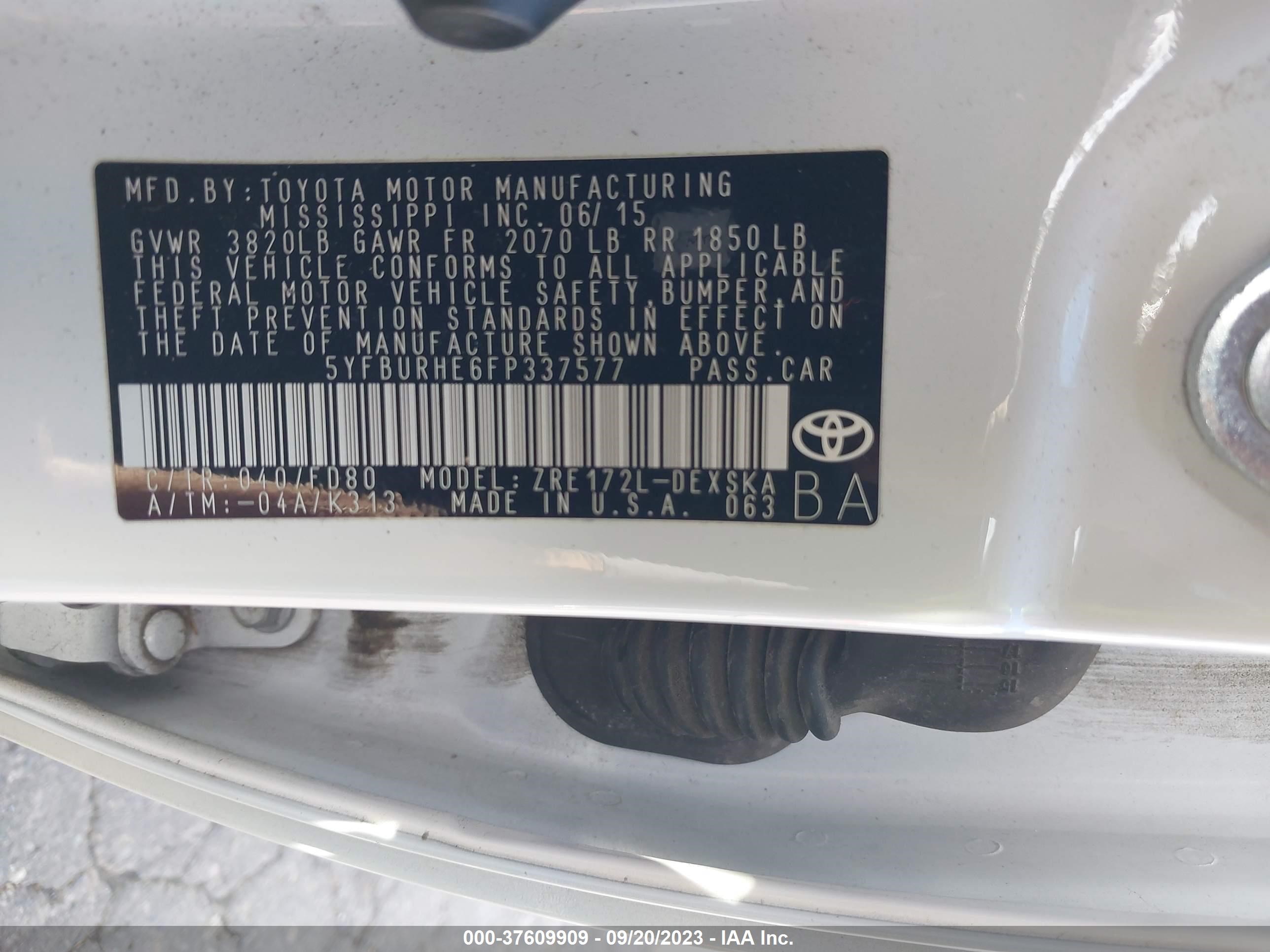 Photo 8 VIN: 5YFBURHE6FP337577 - TOYOTA COROLLA 