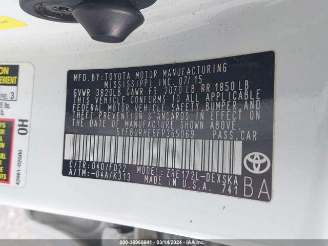 Photo 8 VIN: 5YFBURHE6FP365069 - TOYOTA COROLLA 