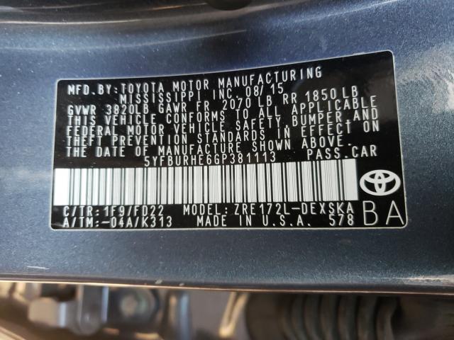 Photo 9 VIN: 5YFBURHE6GP381113 - TOYOTA COROLLA L 