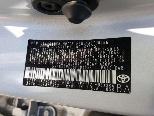 Photo 9 VIN: 5YFBURHE6GP381564 - TOYOTA COROLLA L 