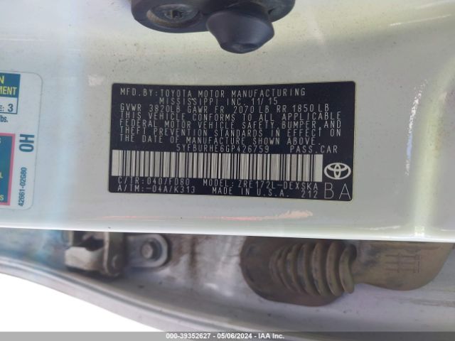 Photo 8 VIN: 5YFBURHE6GP426759 - TOYOTA COROLLA 