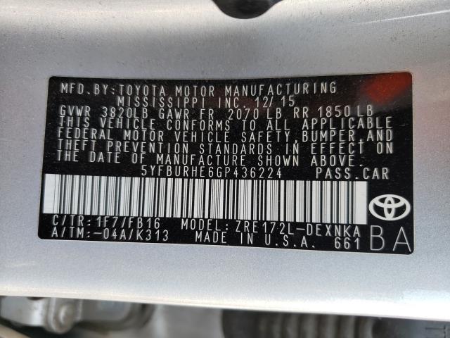 Photo 9 VIN: 5YFBURHE6GP436224 - TOYOTA COROLLA L 