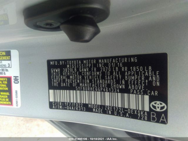 Photo 8 VIN: 5YFBURHE6GP461334 - TOYOTA COROLLA 