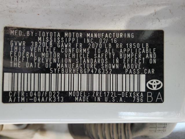 Photo 11 VIN: 5YFBURHE6GP476352 - TOYOTA COROLLA L 