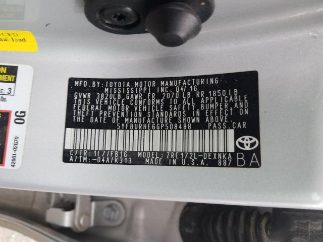 Photo 9 VIN: 5YFBURHE6GP508488 - TOYOTA COROLLA L 