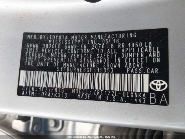 Photo 8 VIN: 5YFBURHE6GP515053 - TOYOTA COROLLA 