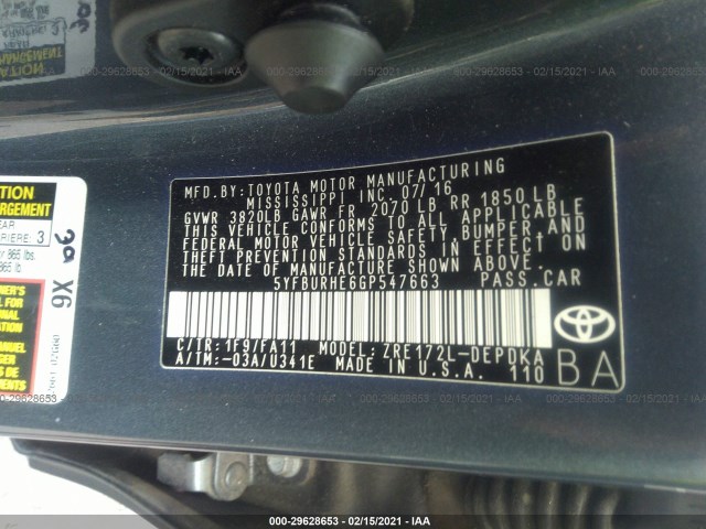 Photo 8 VIN: 5YFBURHE6GP547663 - TOYOTA COROLLA 