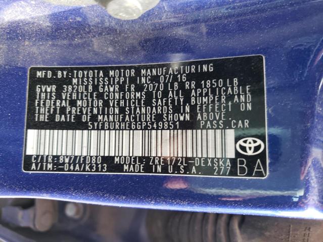 Photo 9 VIN: 5YFBURHE6GP549851 - TOYOTA COROLLA L 