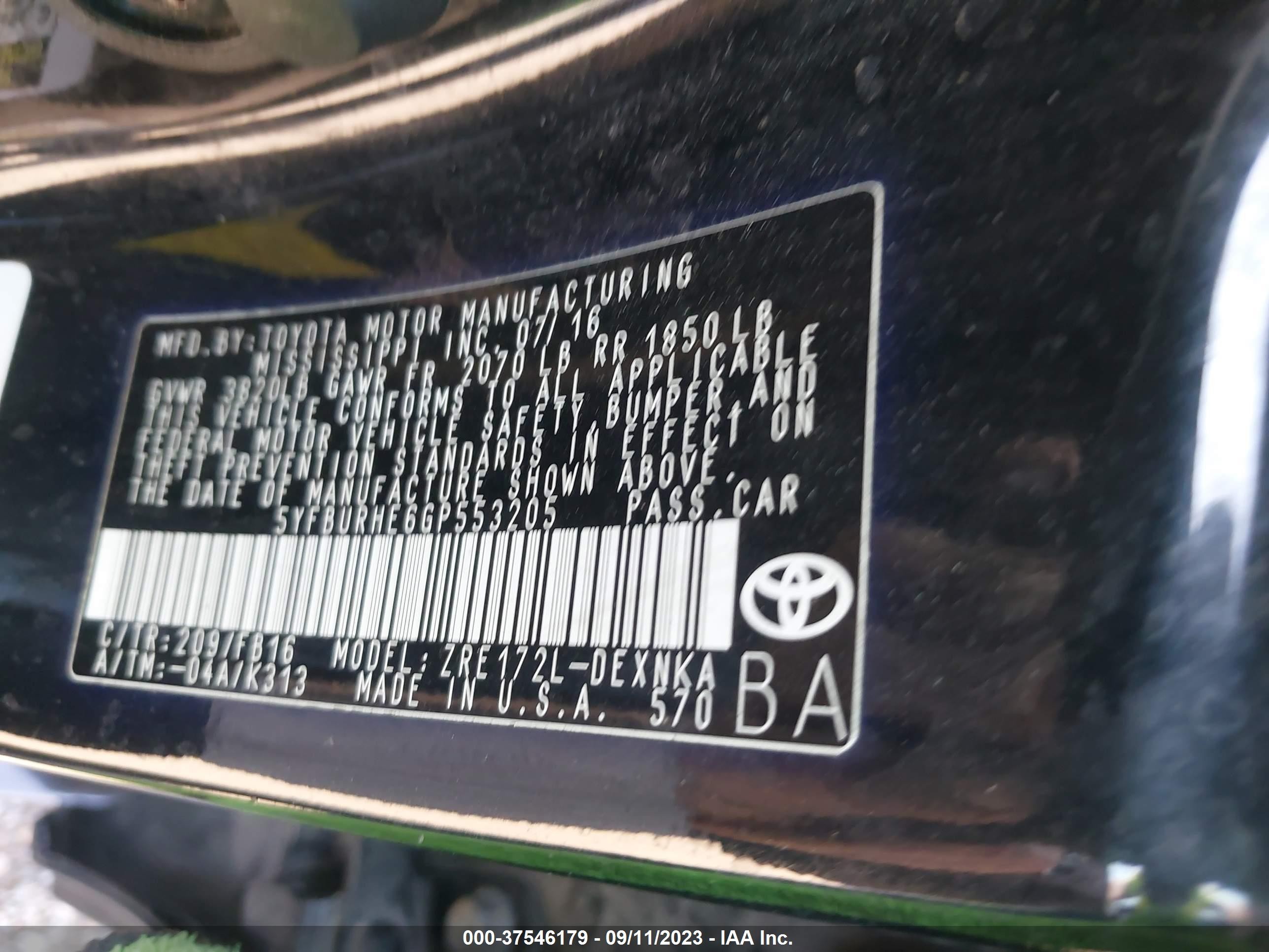 Photo 8 VIN: 5YFBURHE6GP553205 - TOYOTA COROLLA 