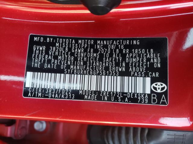 Photo 9 VIN: 5YFBURHE6GP561353 - TOYOTA COROLLA L 