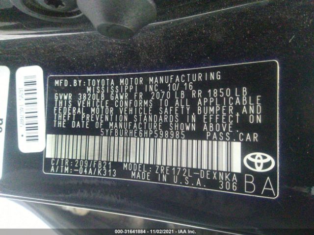 Photo 8 VIN: 5YFBURHE6HP598985 - TOYOTA COROLLA 