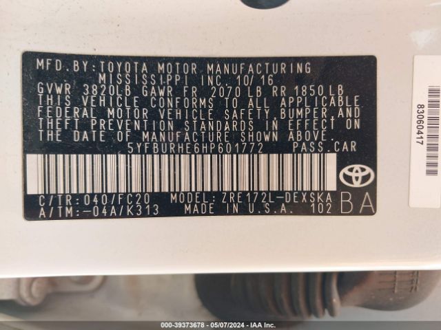 Photo 8 VIN: 5YFBURHE6HP601772 - TOYOTA COROLLA 