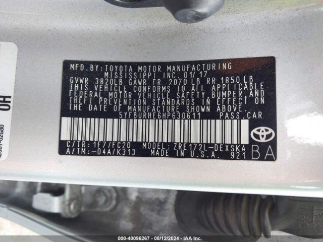 Photo 8 VIN: 5YFBURHE6HP630611 - TOYOTA COROLLA 