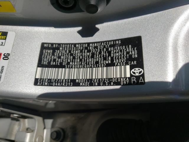 Photo 9 VIN: 5YFBURHE6HP647697 - TOYOTA COROLLA L 