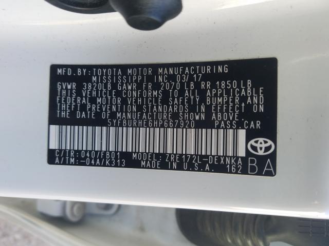 Photo 9 VIN: 5YFBURHE6HP667920 - TOYOTA COROLLA L 