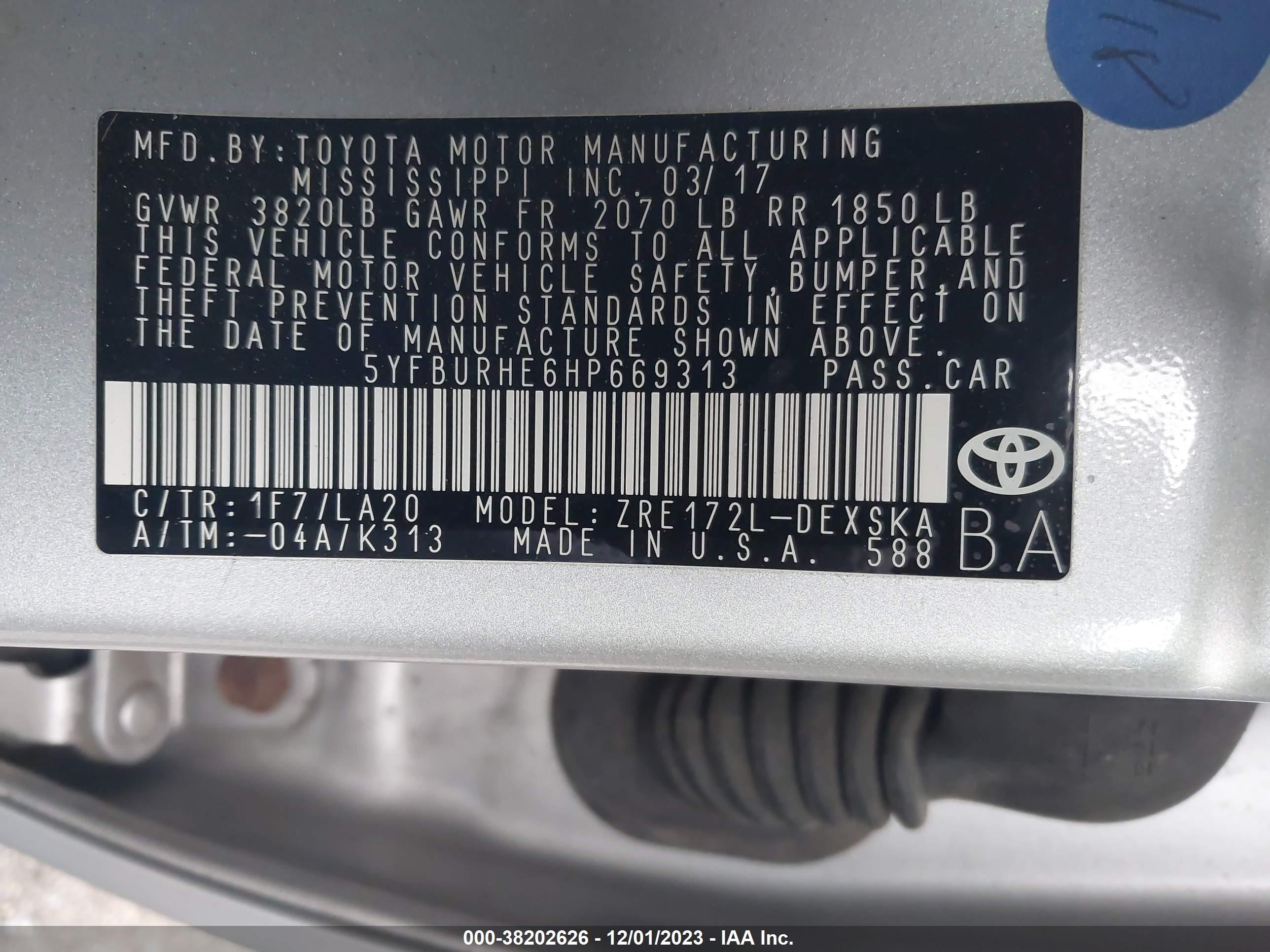 Photo 8 VIN: 5YFBURHE6HP669313 - TOYOTA COROLLA 