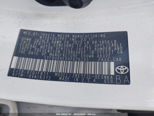 Photo 8 VIN: 5YFBURHE6HP676293 - TOYOTA COROLLA 