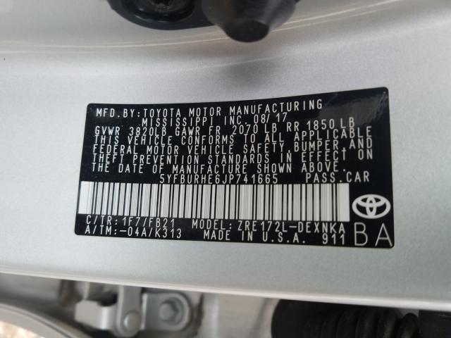 Photo 9 VIN: 5YFBURHE6JP741665 - TOYOTA COROLLA L 