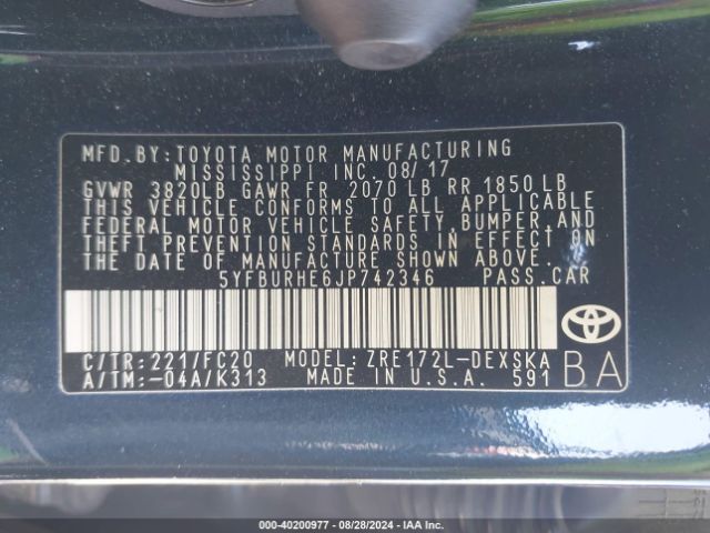 Photo 8 VIN: 5YFBURHE6JP742346 - TOYOTA COROLLA 