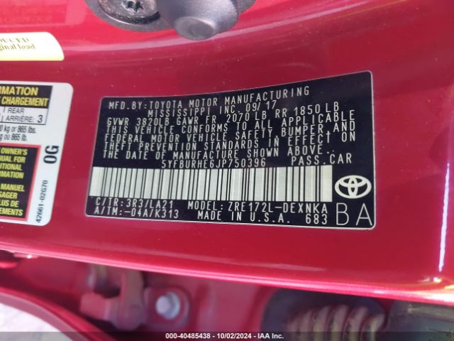 Photo 8 VIN: 5YFBURHE6JP750396 - TOYOTA COROLLA 