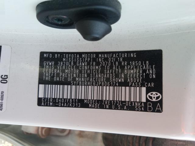 Photo 9 VIN: 5YFBURHE6JP806174 - TOYOTA COROLLA L 