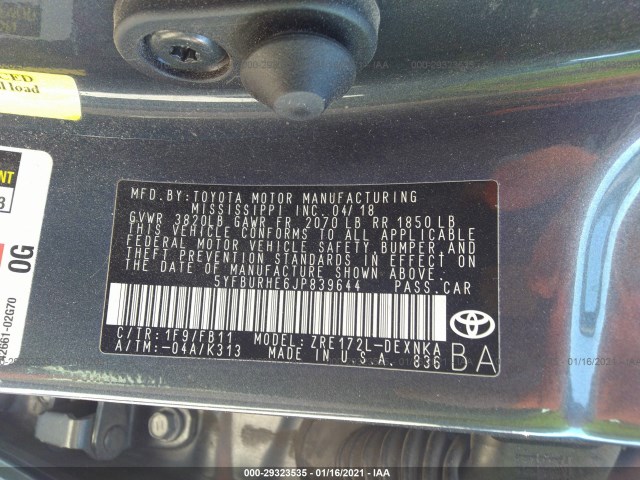 Photo 8 VIN: 5YFBURHE6JP839644 - TOYOTA COROLLA 