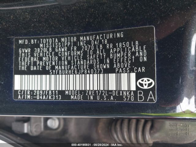 Photo 8 VIN: 5YFBURHE6JP840373 - TOYOTA COROLLA 