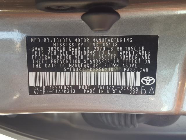 Photo 9 VIN: 5YFBURHE6KP856218 - TOYOTA COROLLA L 