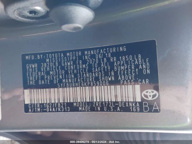 Photo 8 VIN: 5YFBURHE6KP859006 - TOYOTA COROLLA 