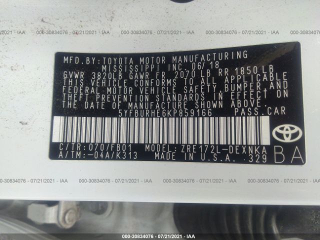 Photo 8 VIN: 5YFBURHE6KP859166 - TOYOTA COROLLA 