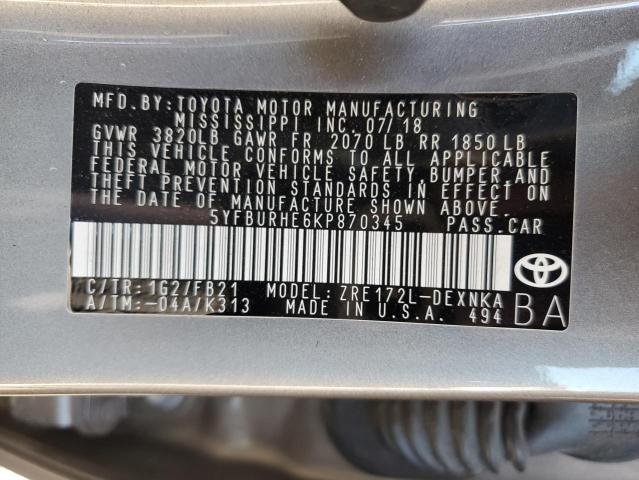 Photo 11 VIN: 5YFBURHE6KP870345 - TOYOTA COROLLA 