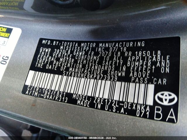 Photo 8 VIN: 5YFBURHE6KP873939 - TOYOTA COROLLA 