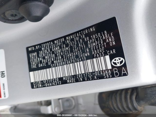 Photo 8 VIN: 5YFBURHE6KP876419 - TOYOTA COROLLA 