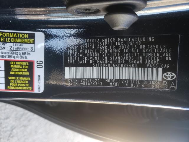 Photo 9 VIN: 5YFBURHE6KP882480 - TOYOTA COROLLA L 