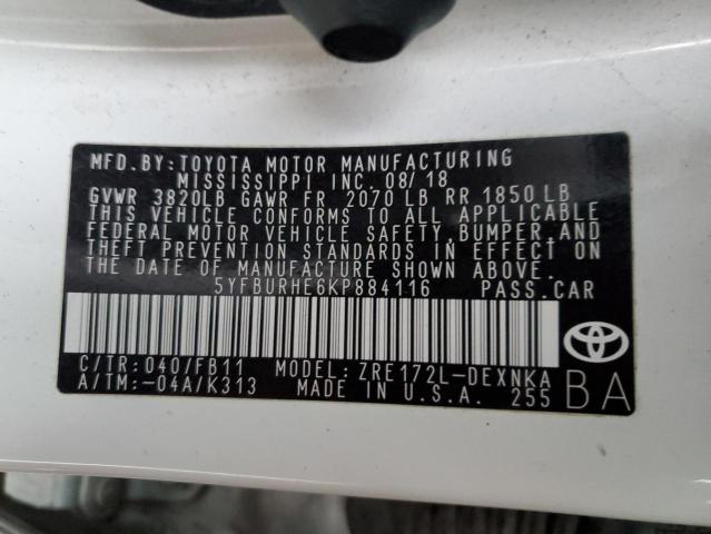 Photo 11 VIN: 5YFBURHE6KP884116 - TOYOTA COROLLA L 