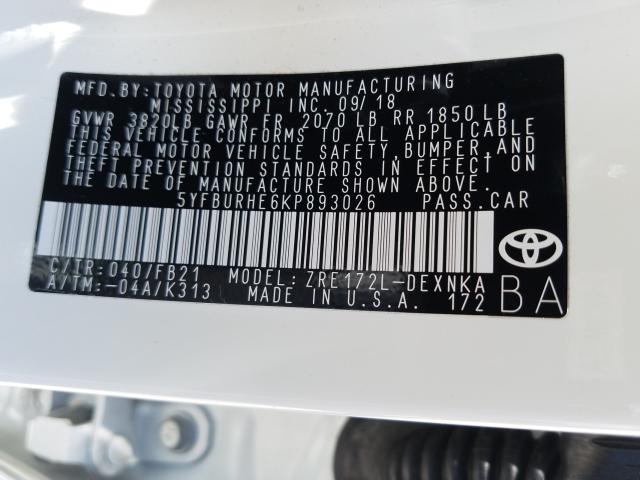 Photo 9 VIN: 5YFBURHE6KP893026 - TOYOTA COROLLA L 