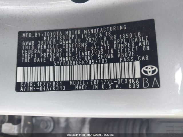 Photo 8 VIN: 5YFBURHE6KP897402 - TOYOTA COROLLA 