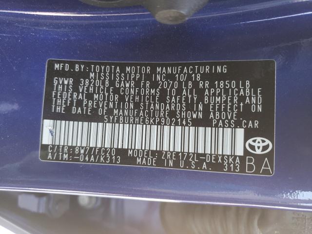 Photo 9 VIN: 5YFBURHE6KP902145 - TOYOTA COROLLA L 