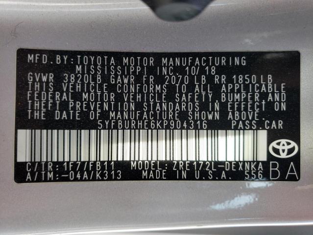 Photo 11 VIN: 5YFBURHE6KP904316 - TOYOTA COROLLA L 