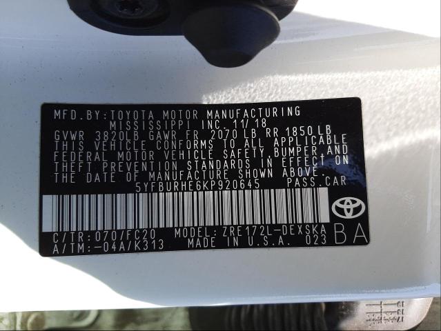 Photo 9 VIN: 5YFBURHE6KP920645 - TOYOTA COROLLA L 