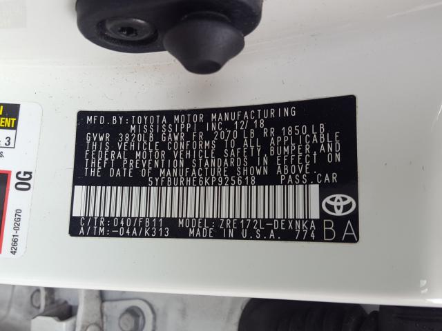 Photo 9 VIN: 5YFBURHE6KP925618 - TOYOTA COROLLA 