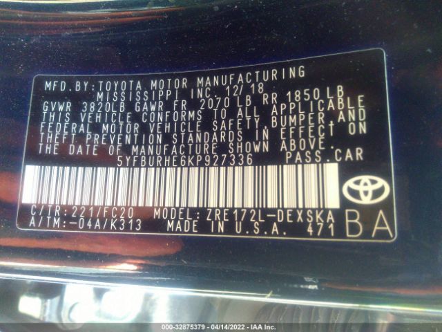 Photo 8 VIN: 5YFBURHE6KP927336 - TOYOTA COROLLA 