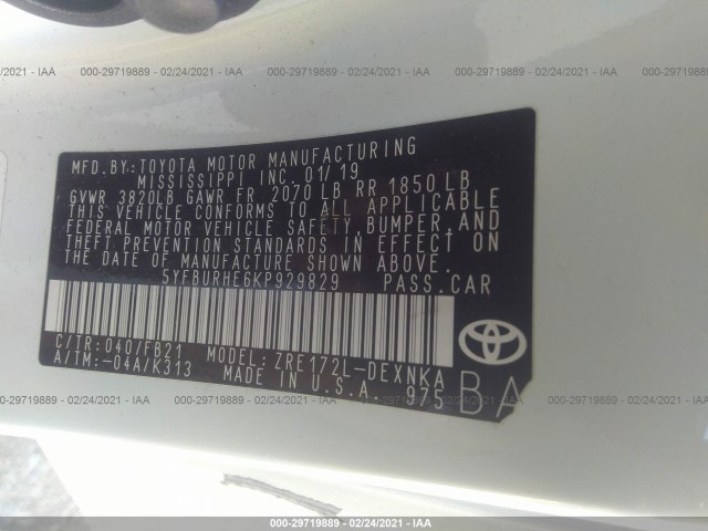 Photo 8 VIN: 5YFBURHE6KP929829 - TOYOTA COROLLA 