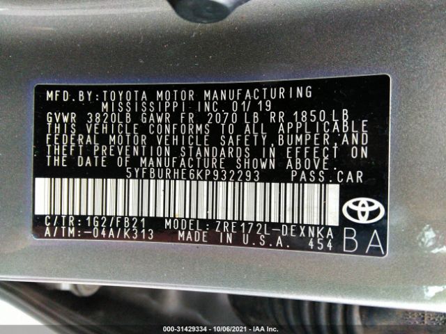 Photo 8 VIN: 5YFBURHE6KP932293 - TOYOTA COROLLA 