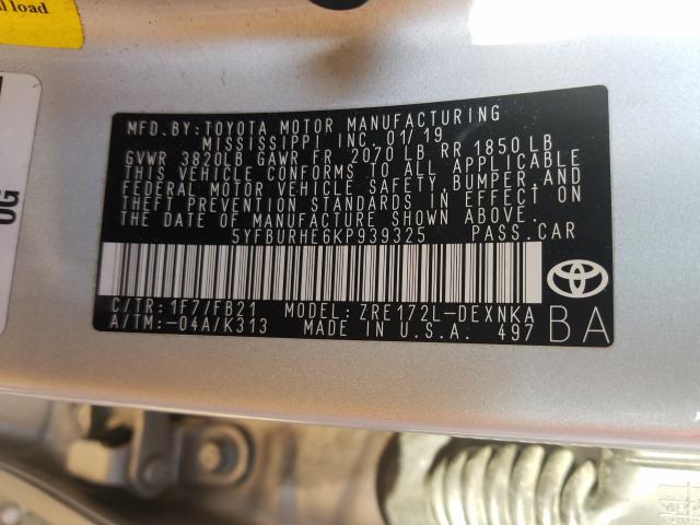 Photo 9 VIN: 5YFBURHE6KP939325 - TOYOTA COROLLA 