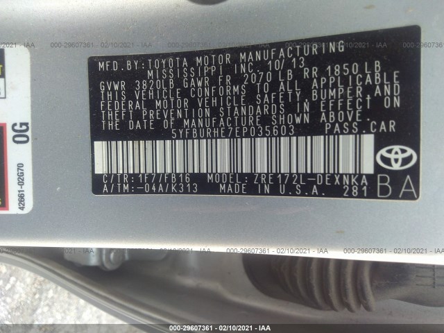 Photo 8 VIN: 5YFBURHE7EP035603 - TOYOTA COROLLA 