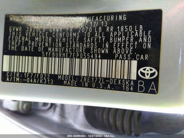 Photo 8 VIN: 5YFBURHE7EP055494 - TOYOTA COROLLA 