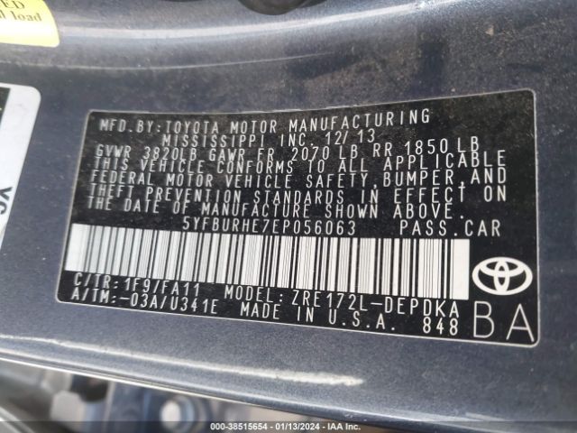 Photo 8 VIN: 5YFBURHE7EP056063 - TOYOTA COROLLA 