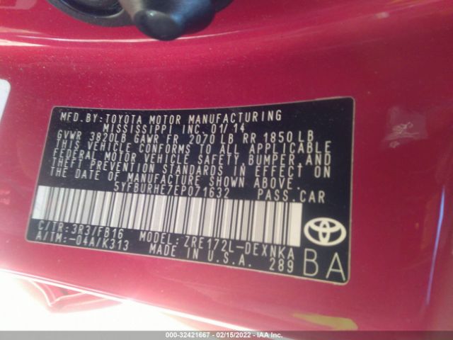 Photo 8 VIN: 5YFBURHE7EP071632 - TOYOTA COROLLA 